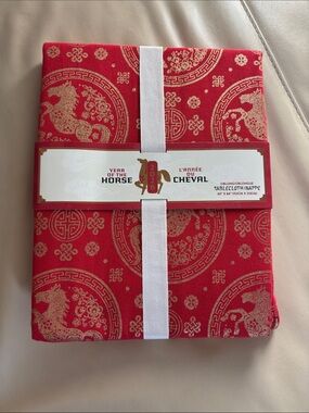 NWT Red Year of the Horse Chinese Zodiac Oblong Tablecloth